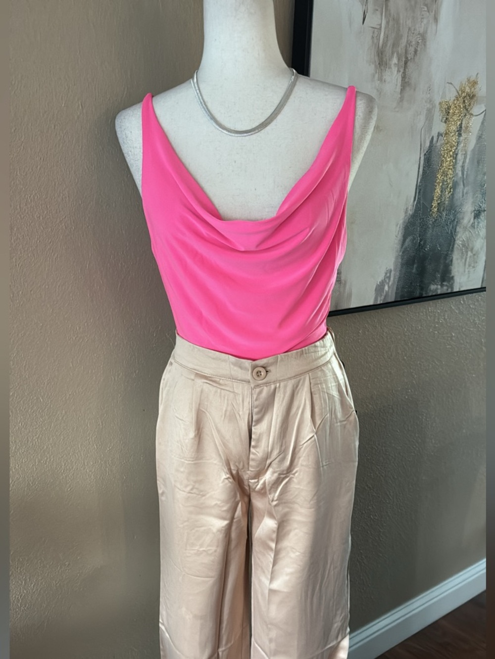 IRIS/HAUTE MONDE Hot Pink Cowl Neck Bodysuit - Picture 5 of 7